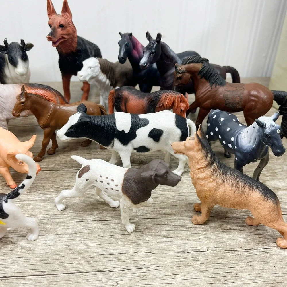 Vintage Safari Ltd Farm Animal Figurine Lot Horses Cows Pigs Dogs 19pc Mixed Set